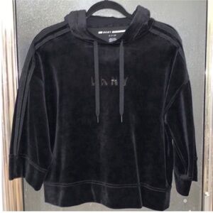 ❤️‍🔥FIRM PRICE❤️‍🔥DKNY sport logo bell sleeve Velour cropped hood